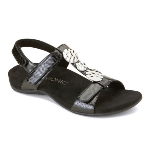 Vionic Black Silver Farra Lizard Sandal Size 7 - Picture 1 of 7